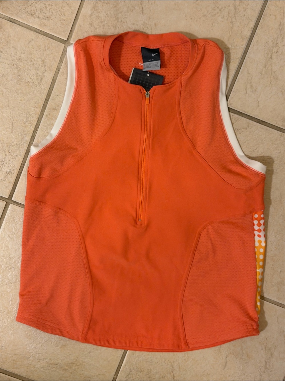 Nike Women’s Orange Sleeveless Zip Athletic Tank with White Trim